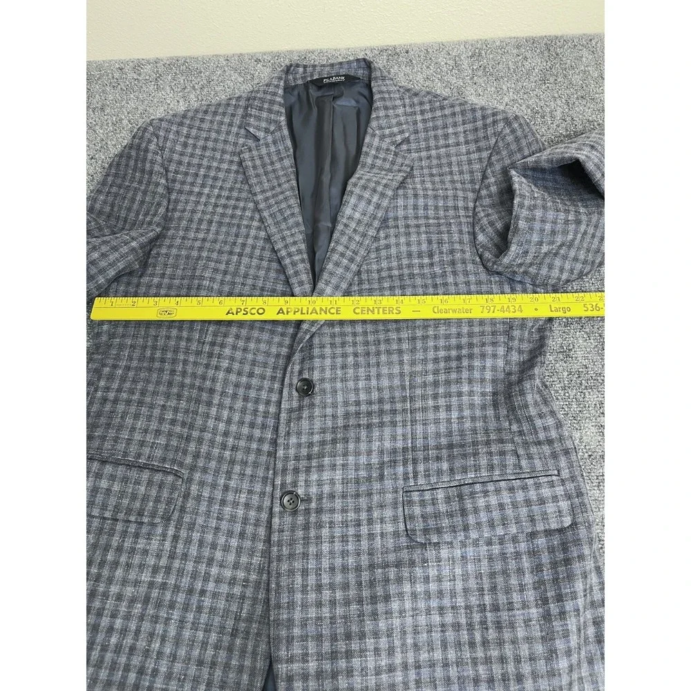 JO S A Bank Mens Wool Silk Linen Plaid Sport Blazer Gray Tailored Fit Size 44R